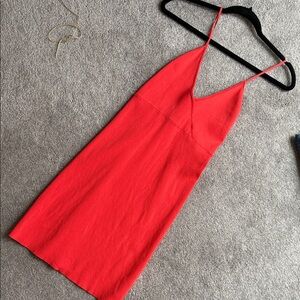 Zara Red Spaghetti Strap V-Neck Midi Dress